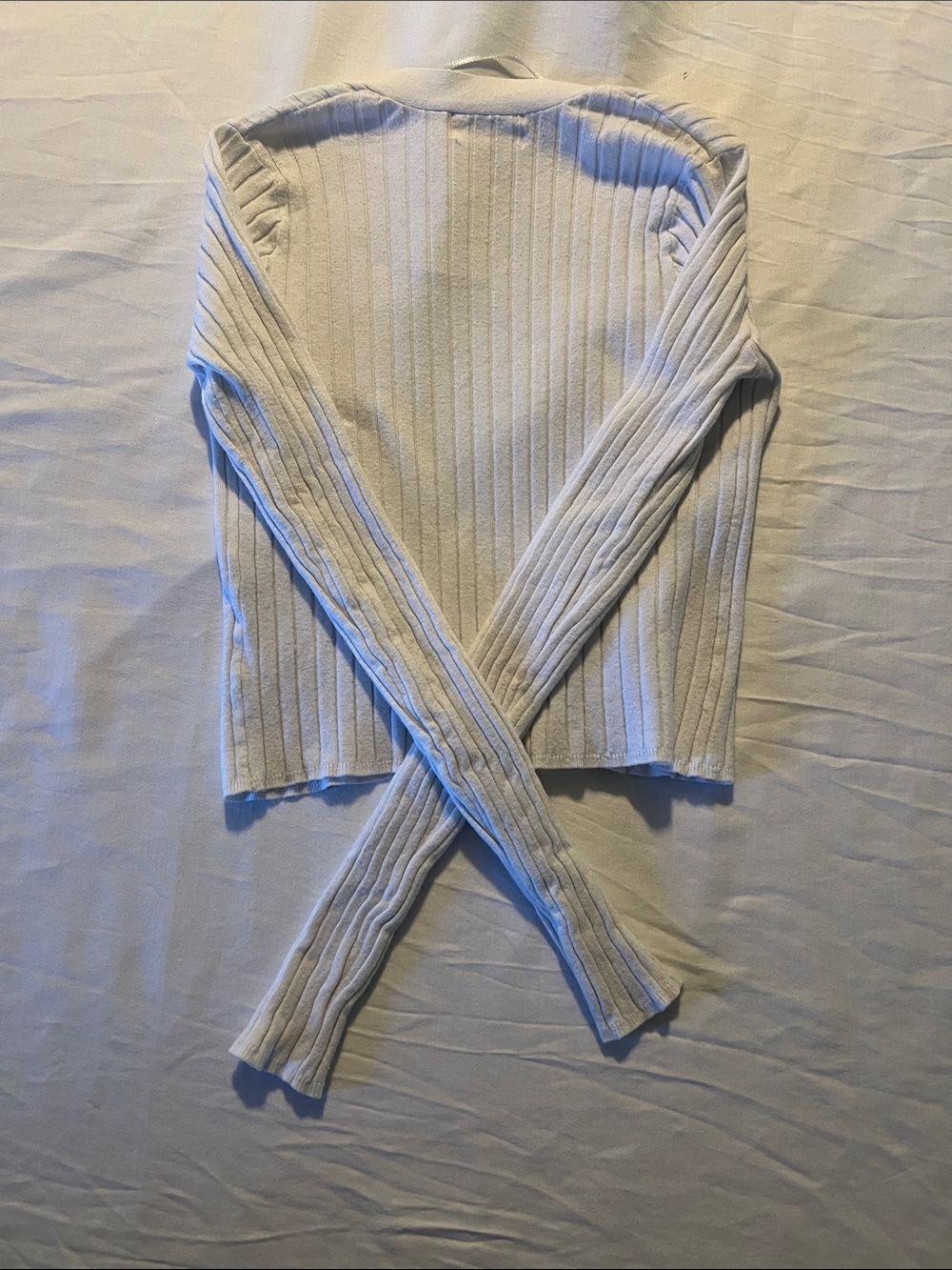 Universal Thread Cream Ribbed Button-Front Long Sleeve Top - Picture 4 of 4